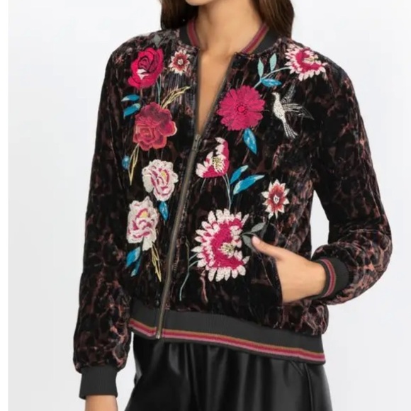 Johnny Was Black Bomber Jacket with Floral Embroidery - Picture 3 of 16
